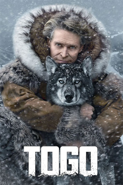 Photo of the 2019 movie Togo featuring Willem Dafoe and sled dogs